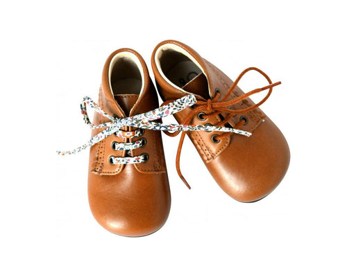 Athénaïs Girls' Lace-Up Baby Shoes - Camel Leather - Girls