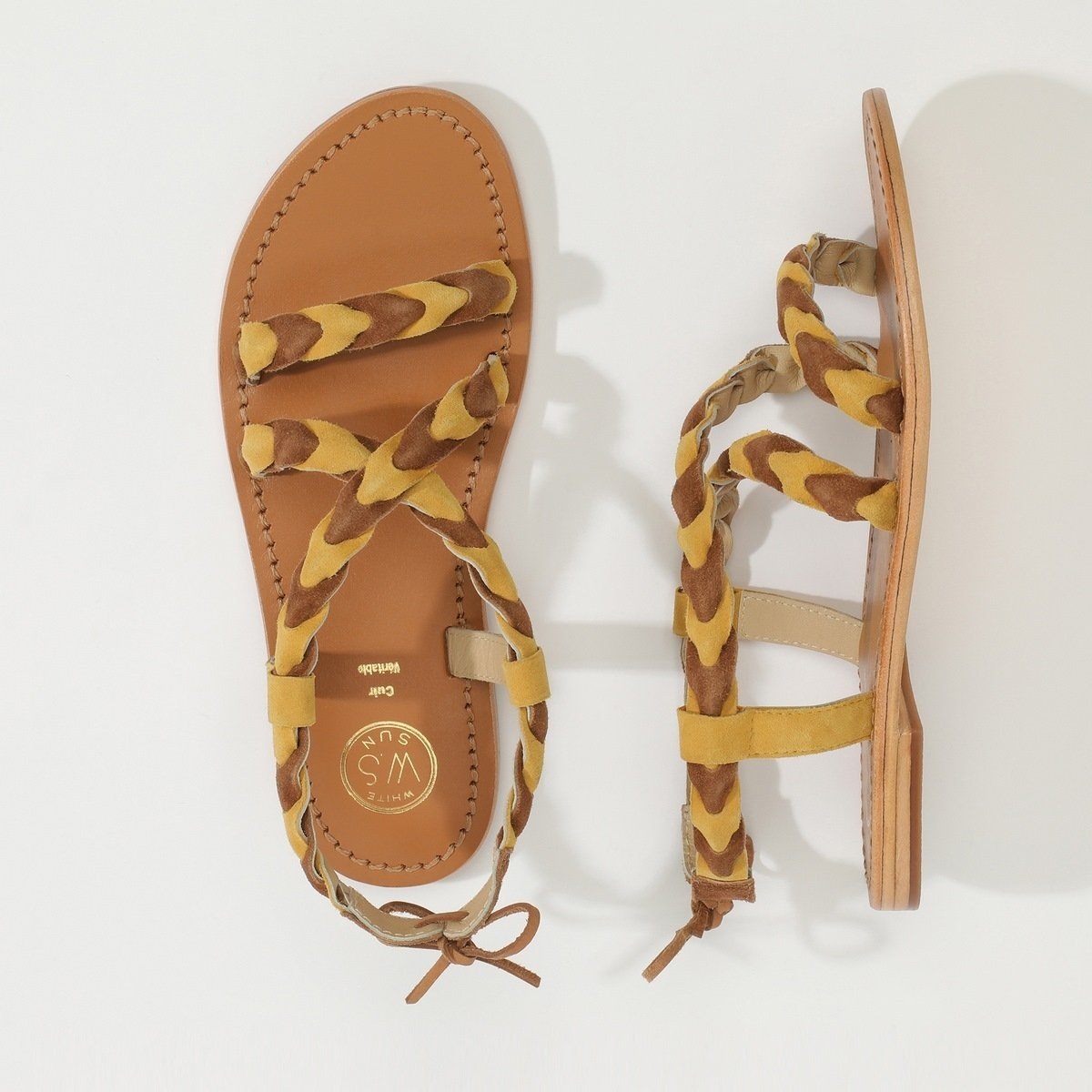 White Sun - Ombeline Sandals - Yellow and Camel - Women