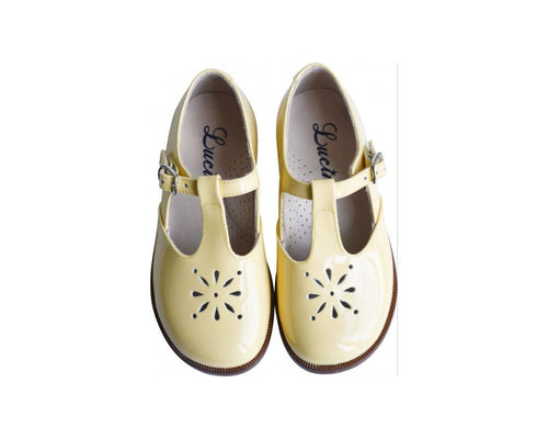 Chaussures Salomé Resistantes Fille À Boucle Alma - Cuir Vernis Jaune Pâle - Fille
