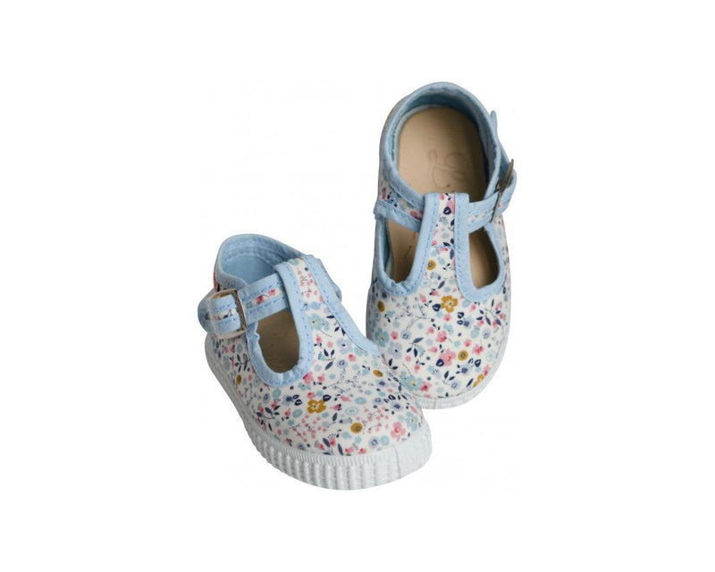 Baby Canvas Mary Jane Sandals - Flowers - Sky Blue - Girl