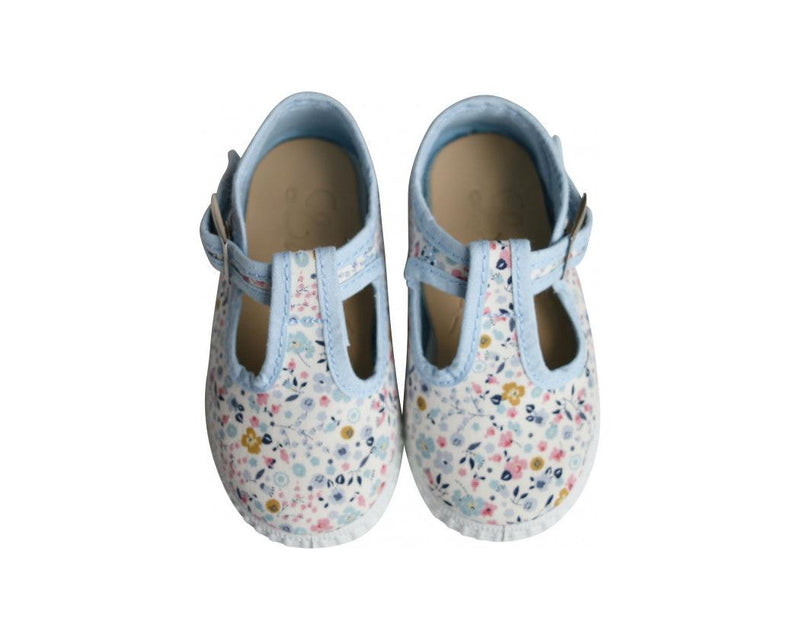 Baby Canvas Mary Jane Sandals - Flowers - Sky Blue - Girl