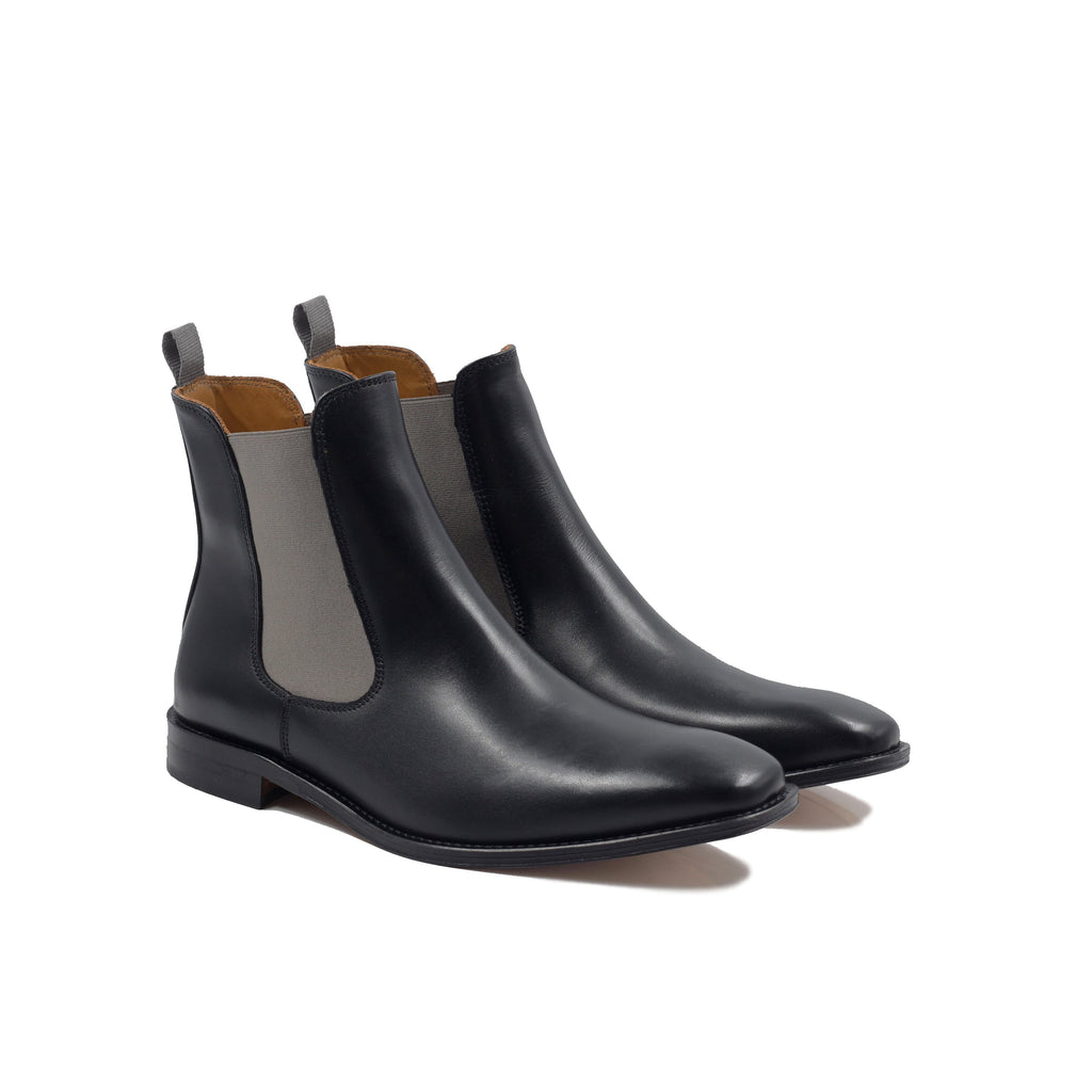 Chelsea Boots Cuir Noir Gris - Homme