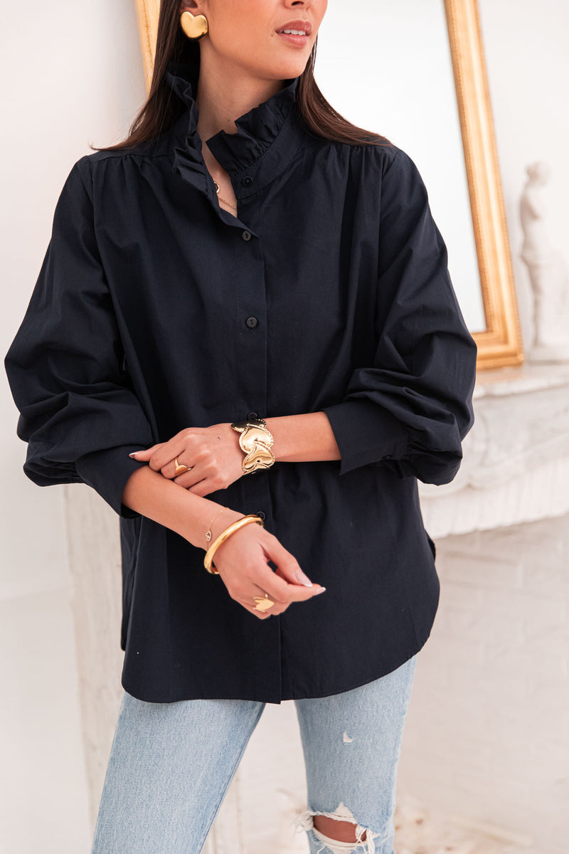 LÉONIE Bleu Marine - Chemise Col Victorien