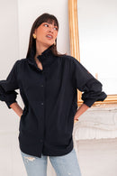 LÉONIE Bleu Marine - Chemise Col Victorien