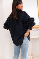 LÉONIE Bleu Marine - Chemise Col Victorien
