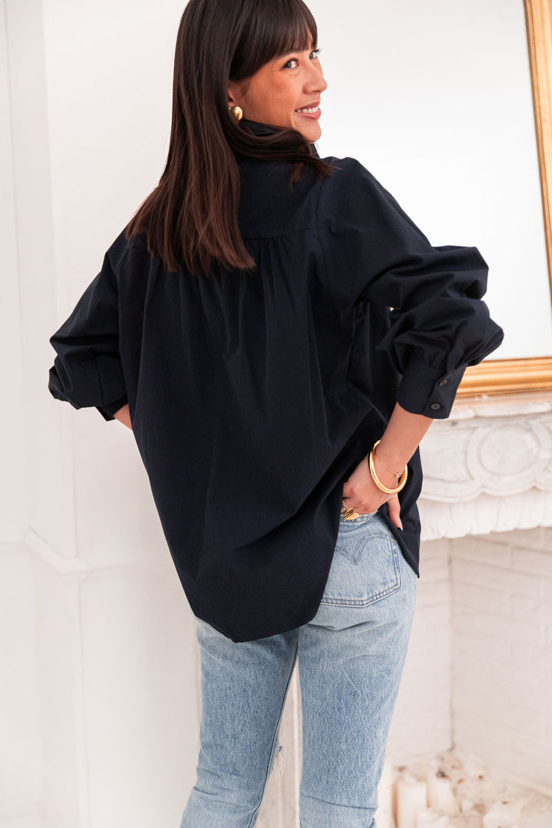 LÉONIE Bleu Marine - Chemise Col Victorien