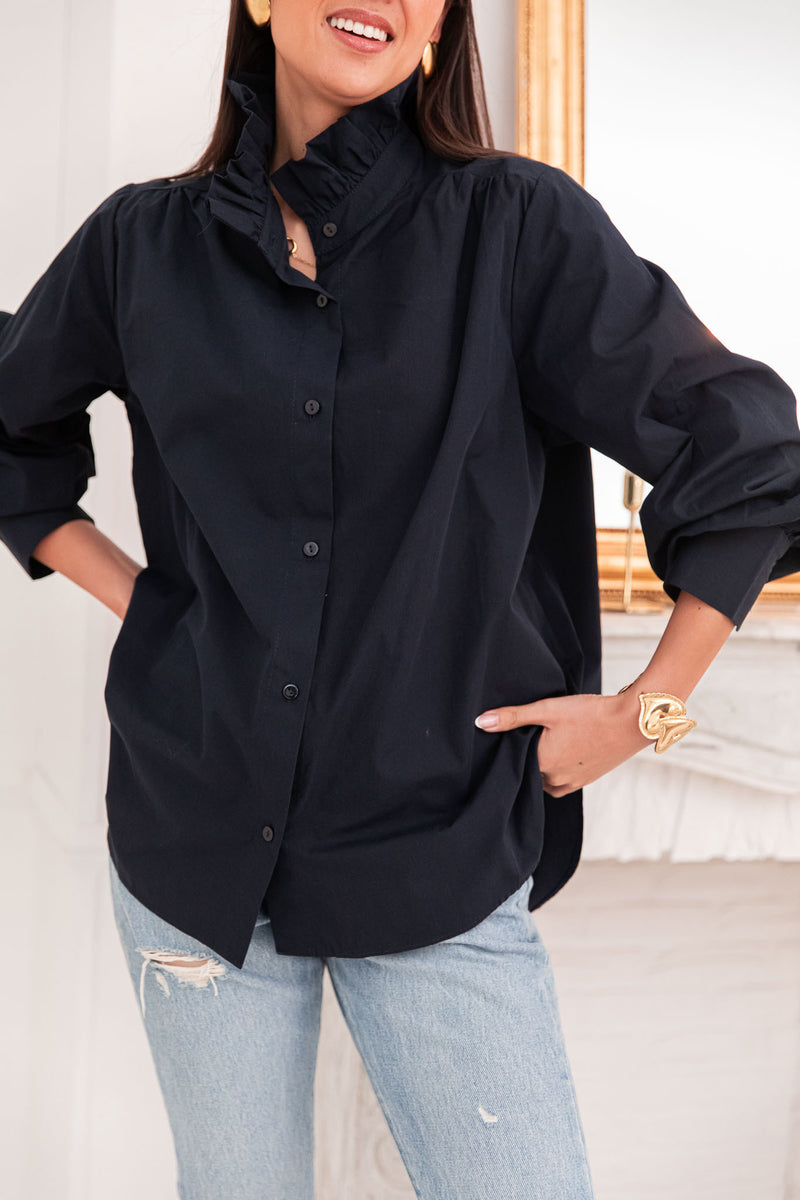 LÉONIE Bleu Marine - Chemise Col Victorien
