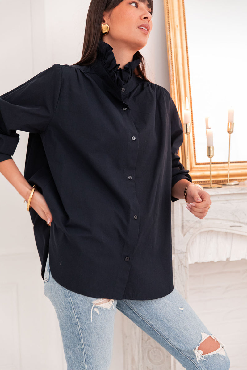 LÉONIE Bleu Marine - Chemise Col Victorien