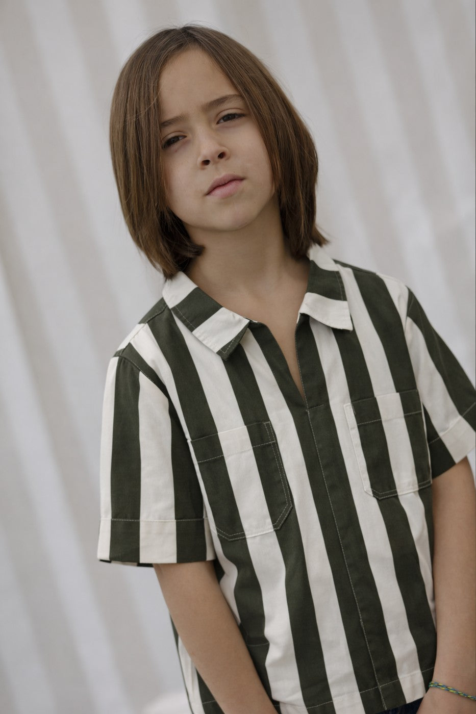 Chemise Carl Rayée - Enfant Garçon - Olive & White