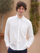 Chemise En Gaze De Coton Col Américain - Blanc