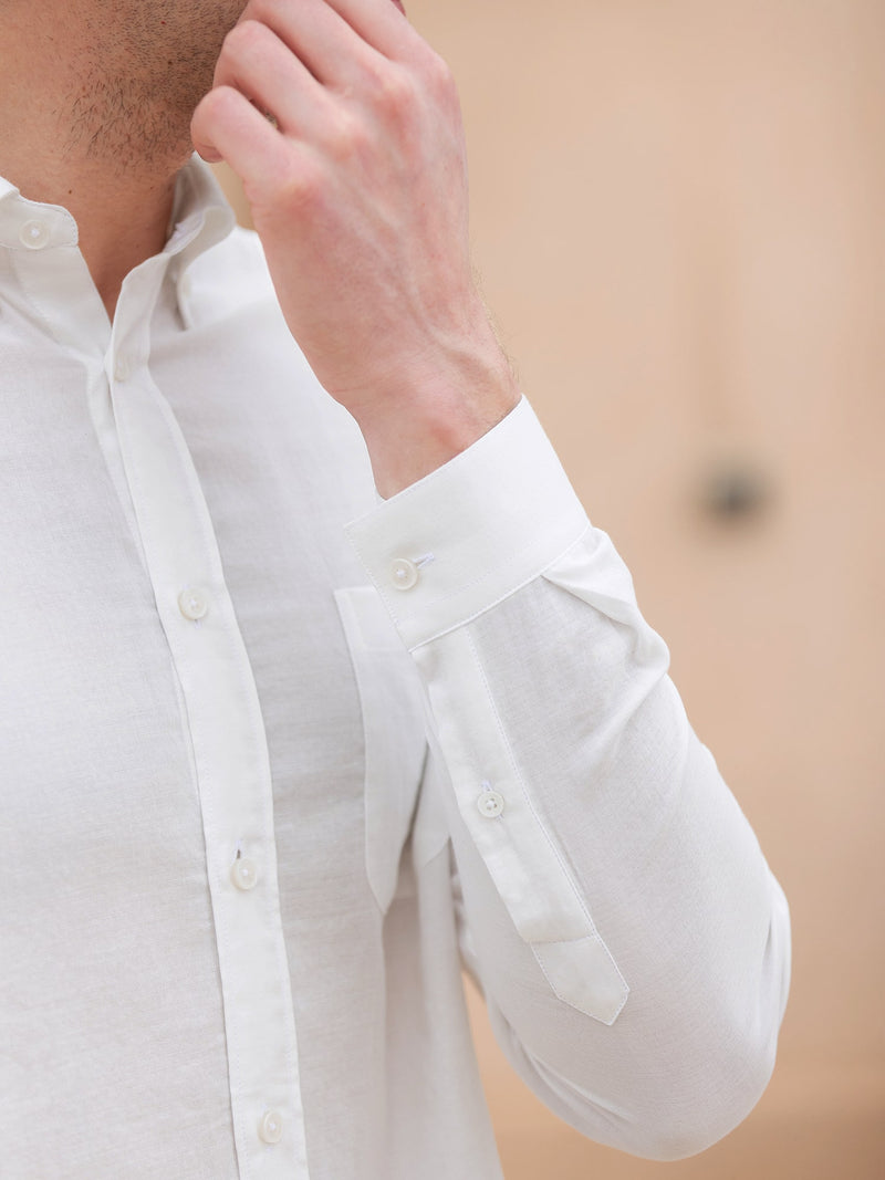 Camisa de cuello americano de gasa de algodón - Blanc