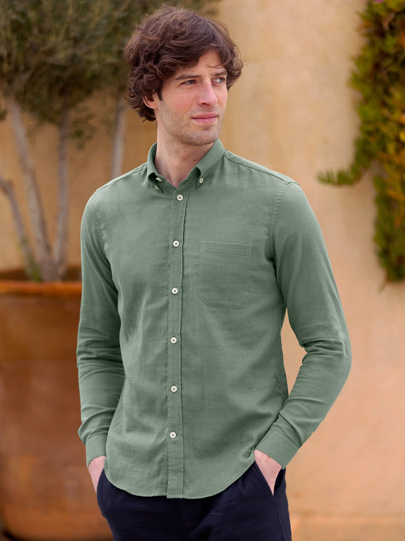 Chemise En Gaze De Coton Col Américain - Vert