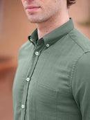 Chemise En Gaze De Coton Col Américain - Vert