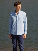 Camisa Oxford Japonesa Cuello Americano - Azul Cielo