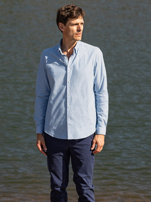 Camisa Oxford Japonesa Cuello Americano - Azul Cielo