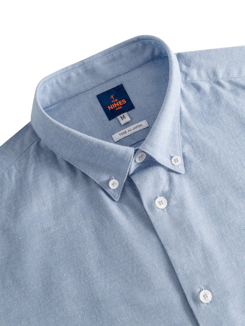 Camisa Oxford Japonesa Cuello Americano - Azul Cielo