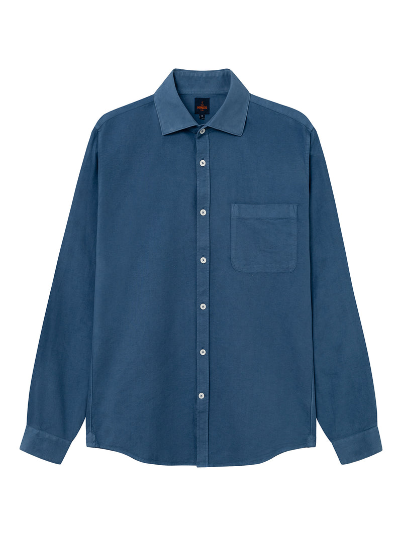 Camisa orgánica Oxford cuello italiano - Azul tormenta