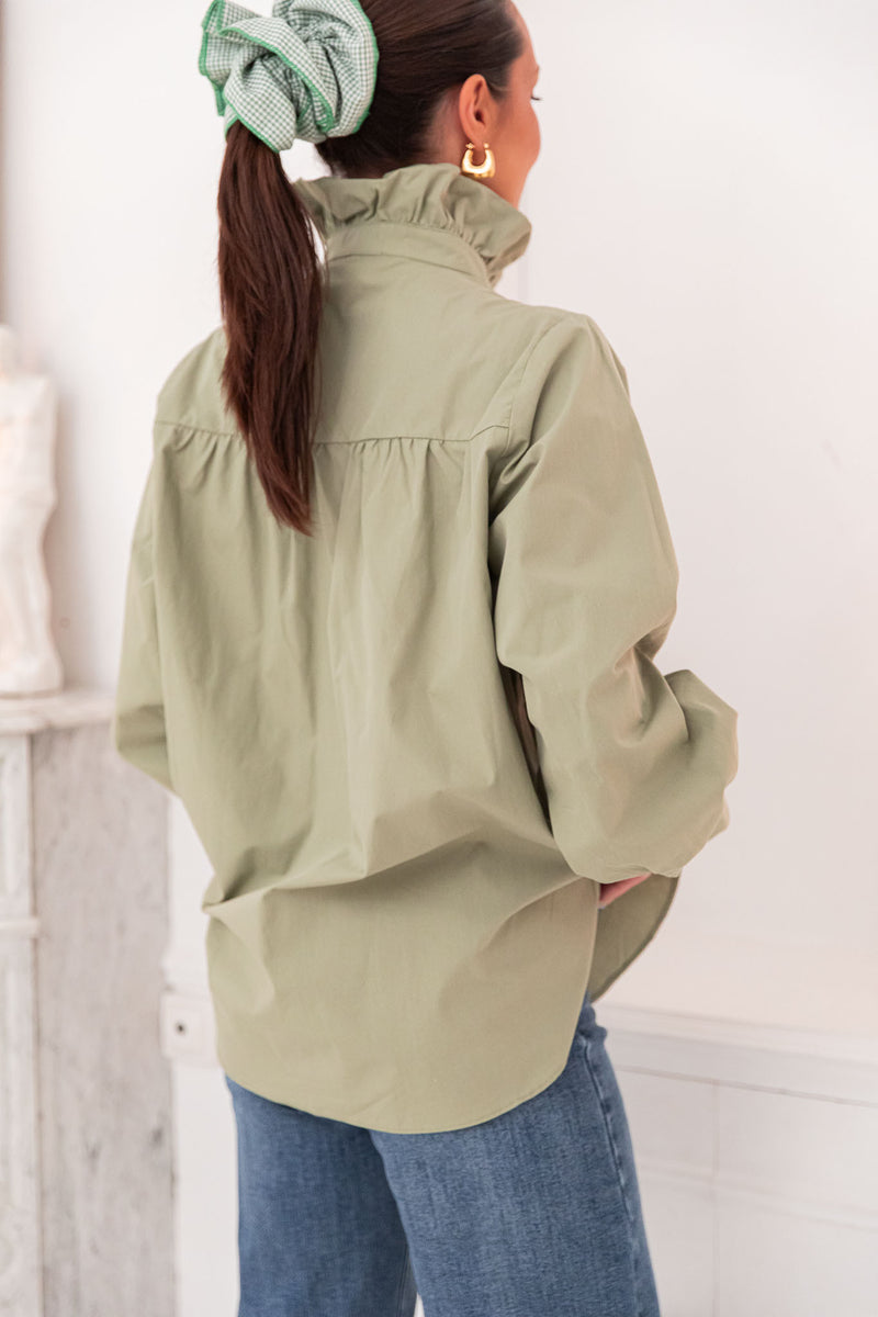LÉONIE Kaki - Chemise Col Victorien