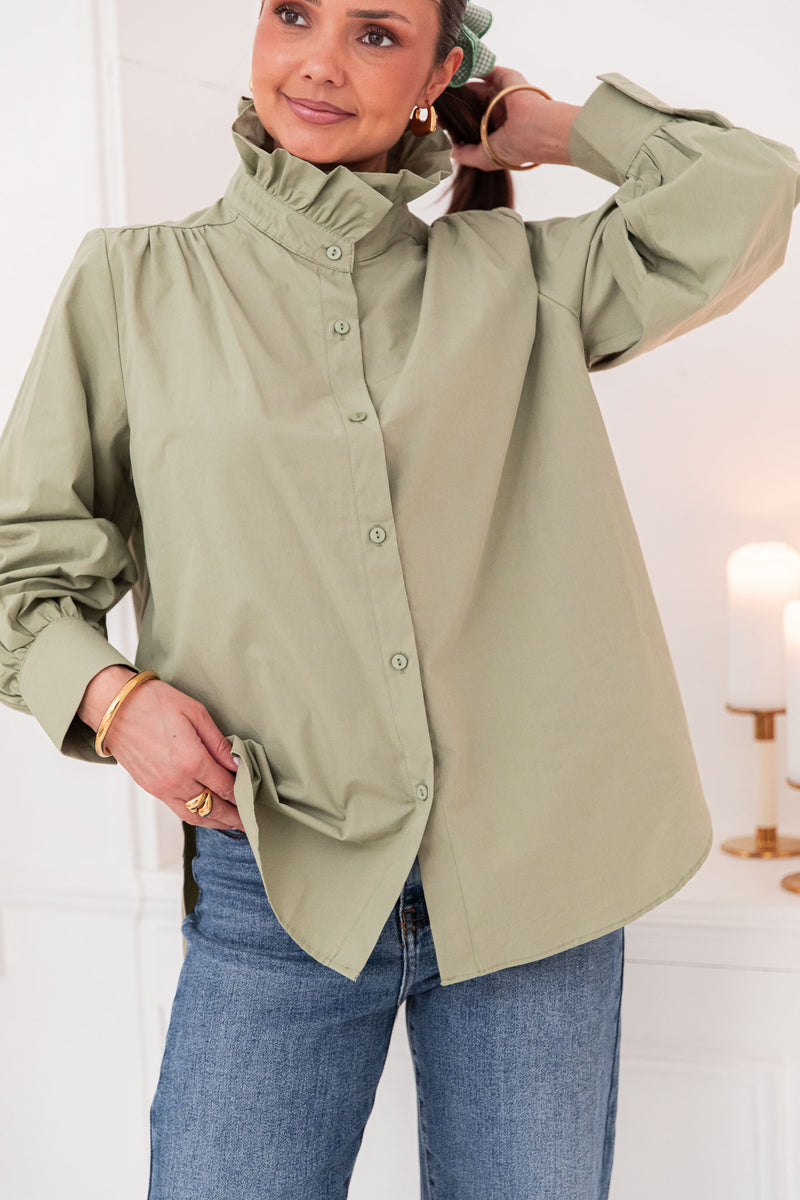LÉONIE Kaki - Chemise Col Victorien