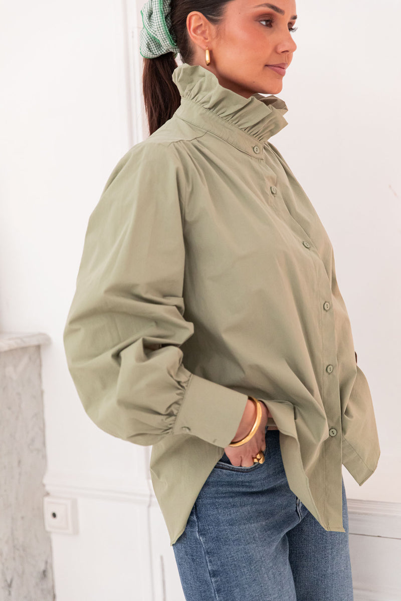 LÉONIE Kaki - Chemise Col Victorien