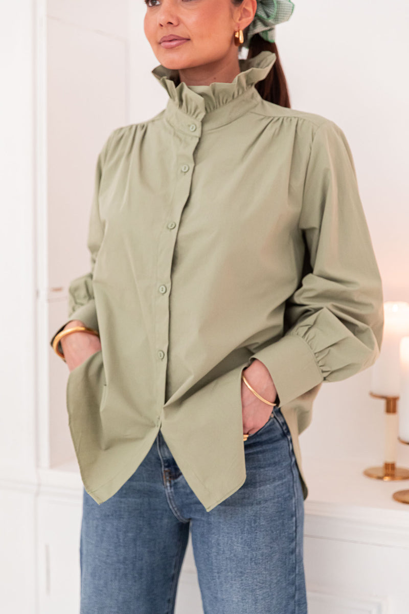 LÉONIE Kaki - Chemise Col Victorien