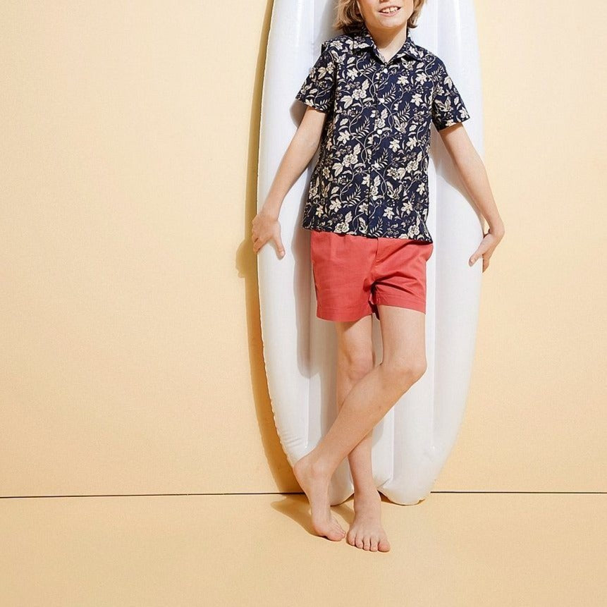 Chemise En Popeline Légère - Marine Imprimé - Garçon