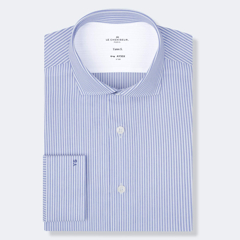 Chemise En Twill Rayures Bleues 100% Coton