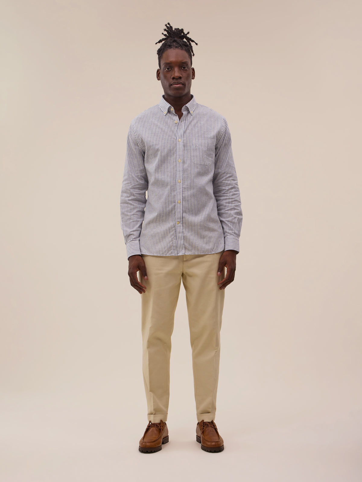 Ava Shirt - White and Sky Blue Striped - Men