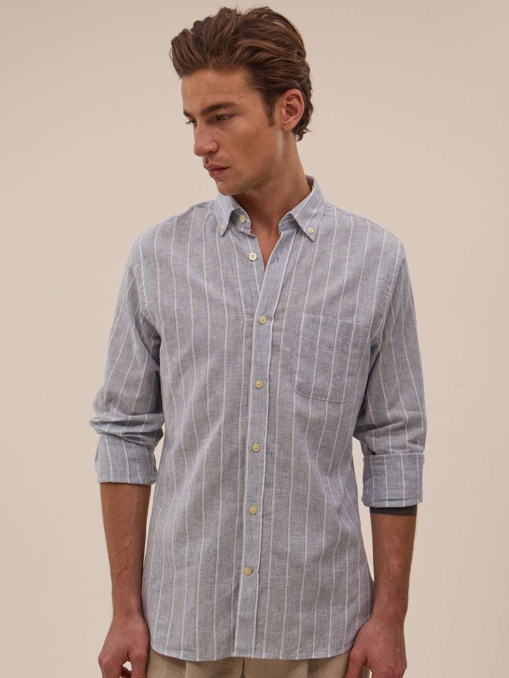 Ava Shirt - White & Sky Blue Striped - Men