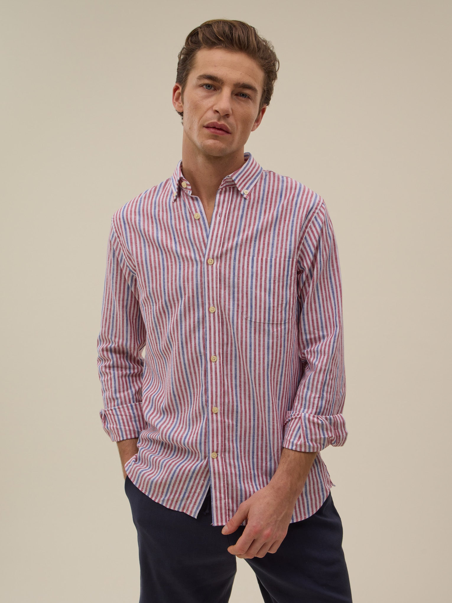 Camisa Ava - Rayas Rojas Y Azules - Hombre