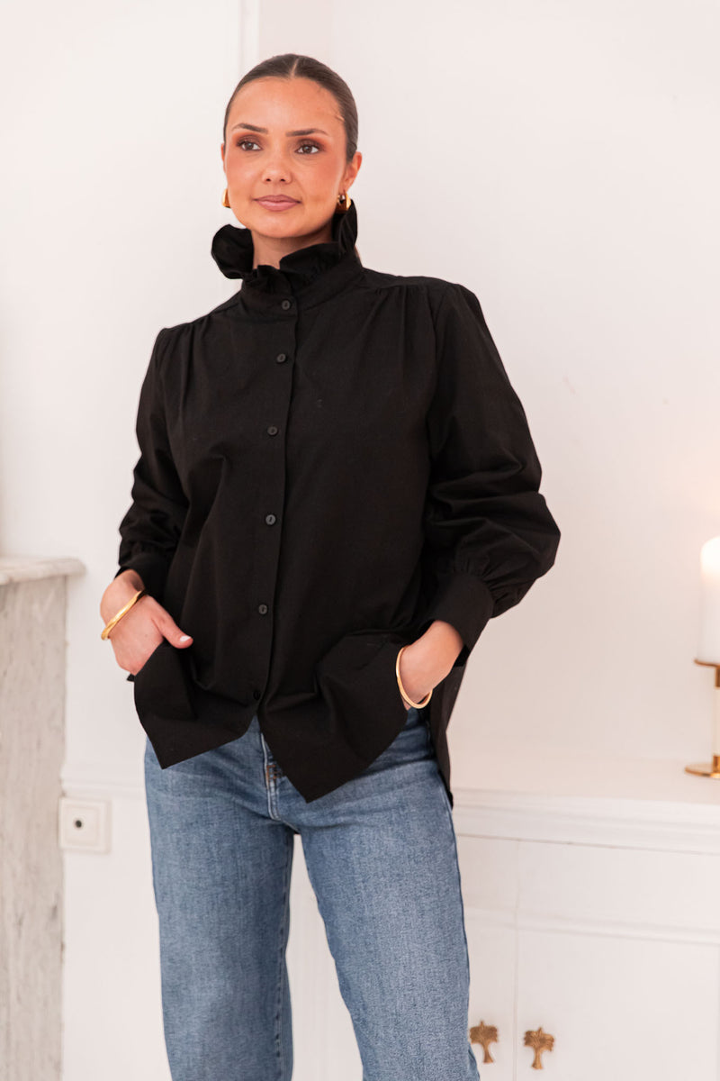 LÉONIE Noire - Chemise Col Victorien