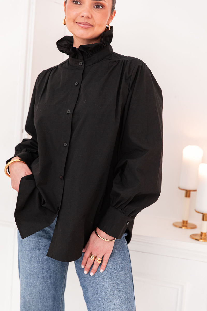 LÉONIE Noire - Chemise Col Victorien