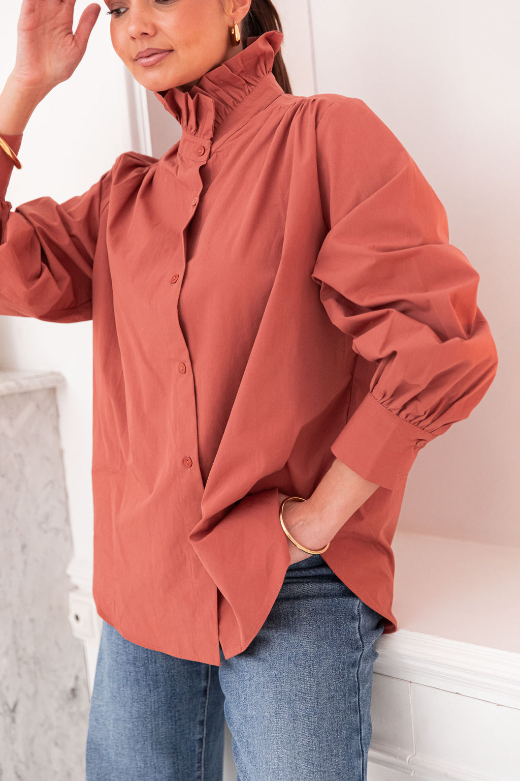 LÉONIE Terracotta - Camicia con colletto vittoriano
