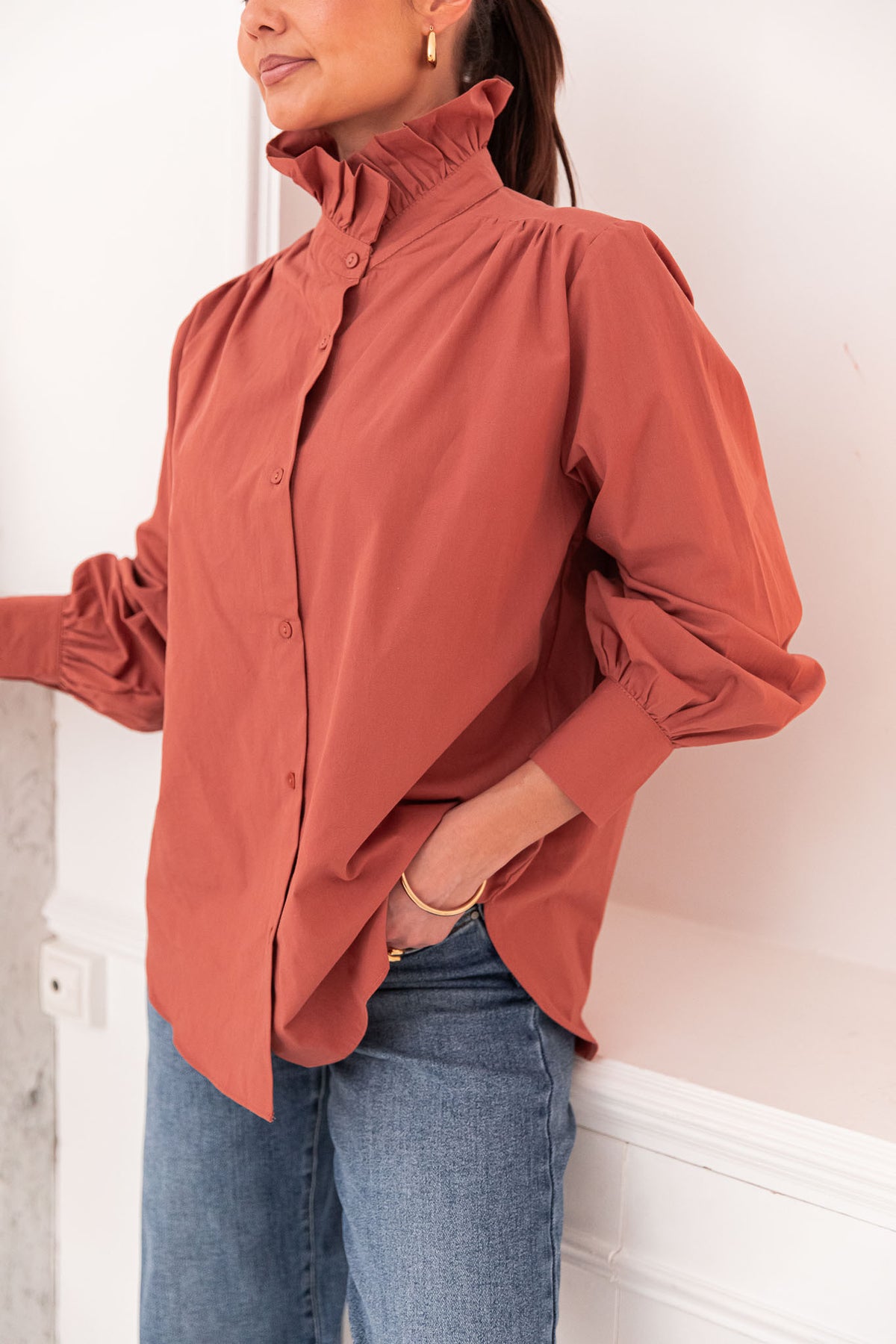 LÉONIE Terracotta - Camicia con colletto vittoriano