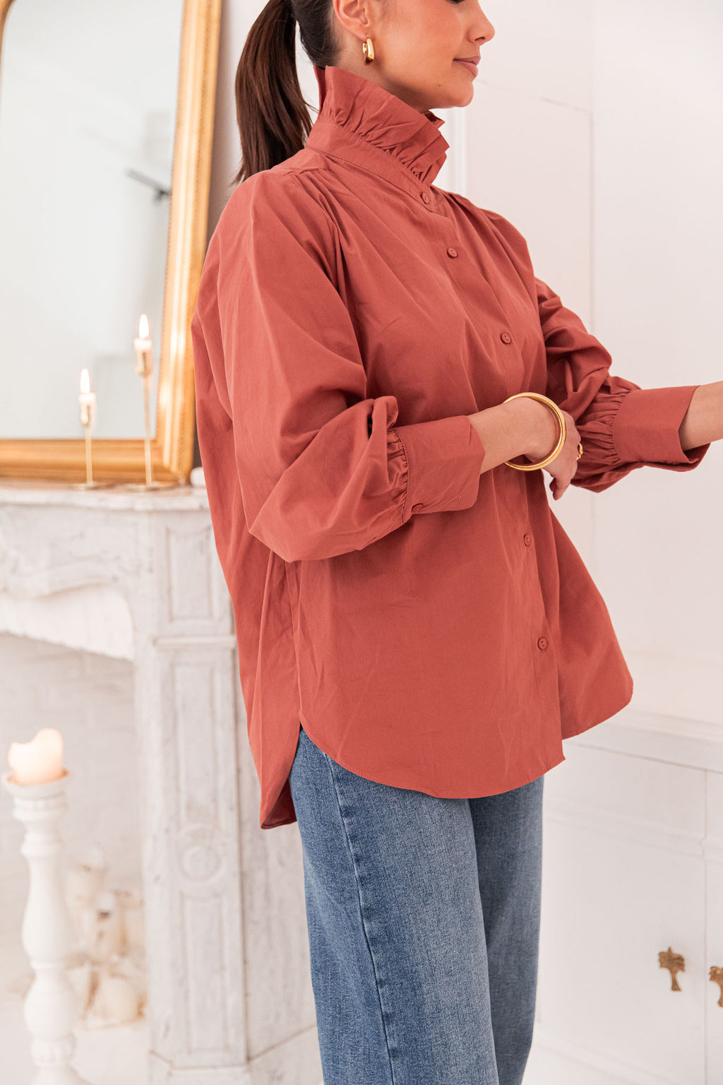 LÉONIE Terracotta - Camicia con colletto vittoriano
