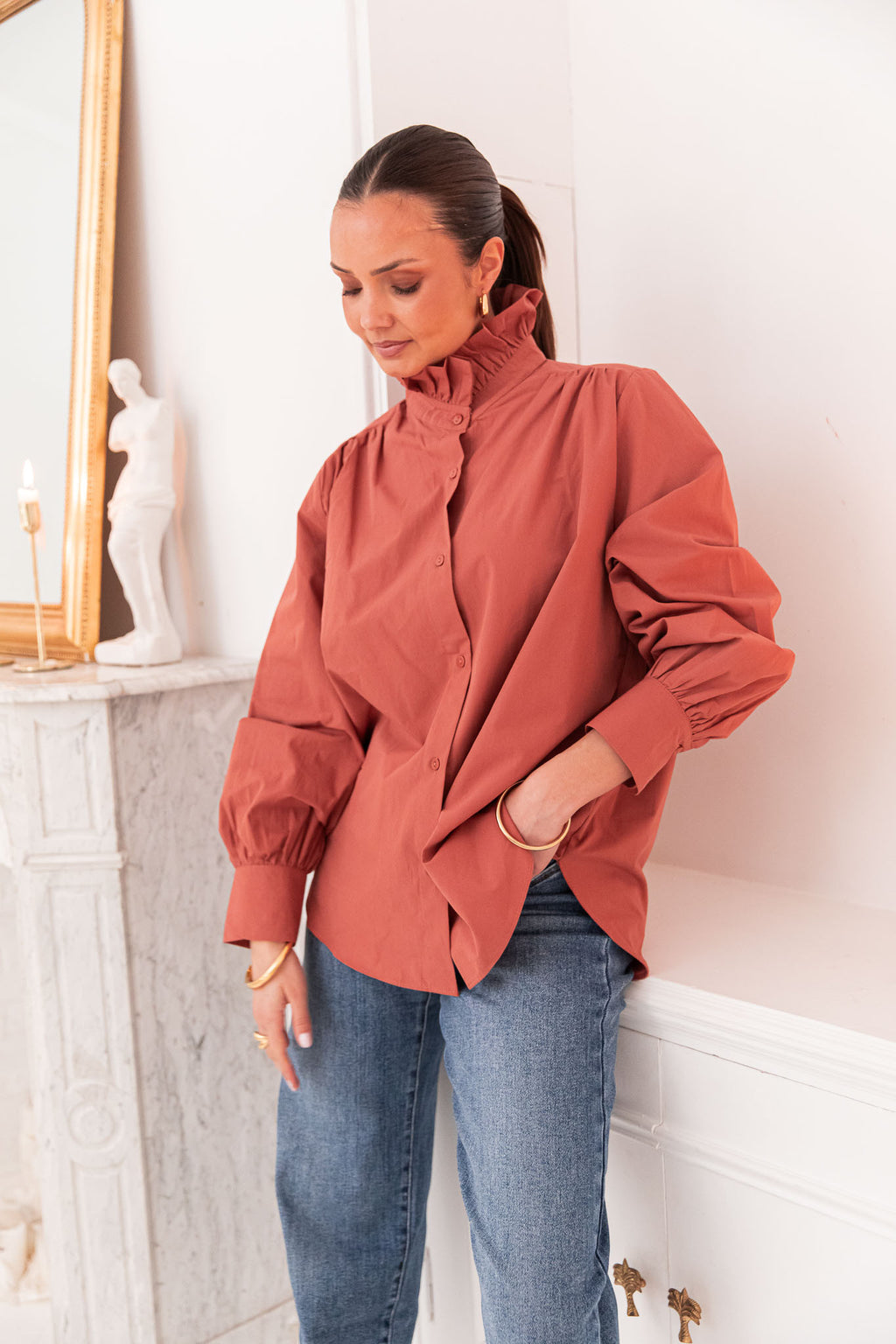 LÉONIE Terracotta - Camicia con colletto vittoriano