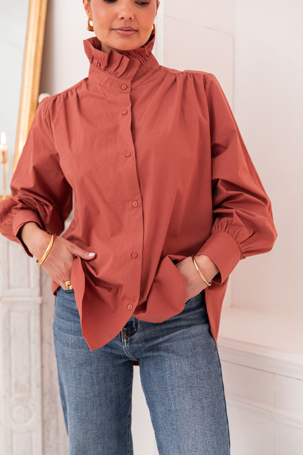 LÉONIE Terracotta - Camicia con colletto vittoriano