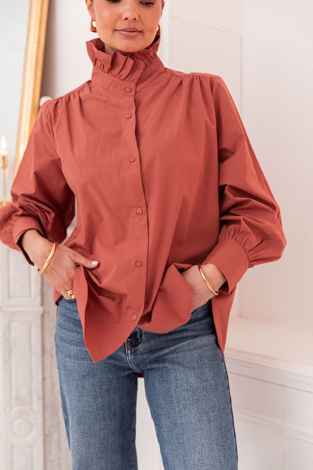 LÉONIE Terracotta - Camicia con colletto vittoriano