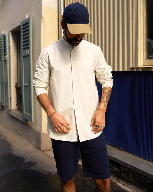 chemise col officier blanche - 100% coton - look de face