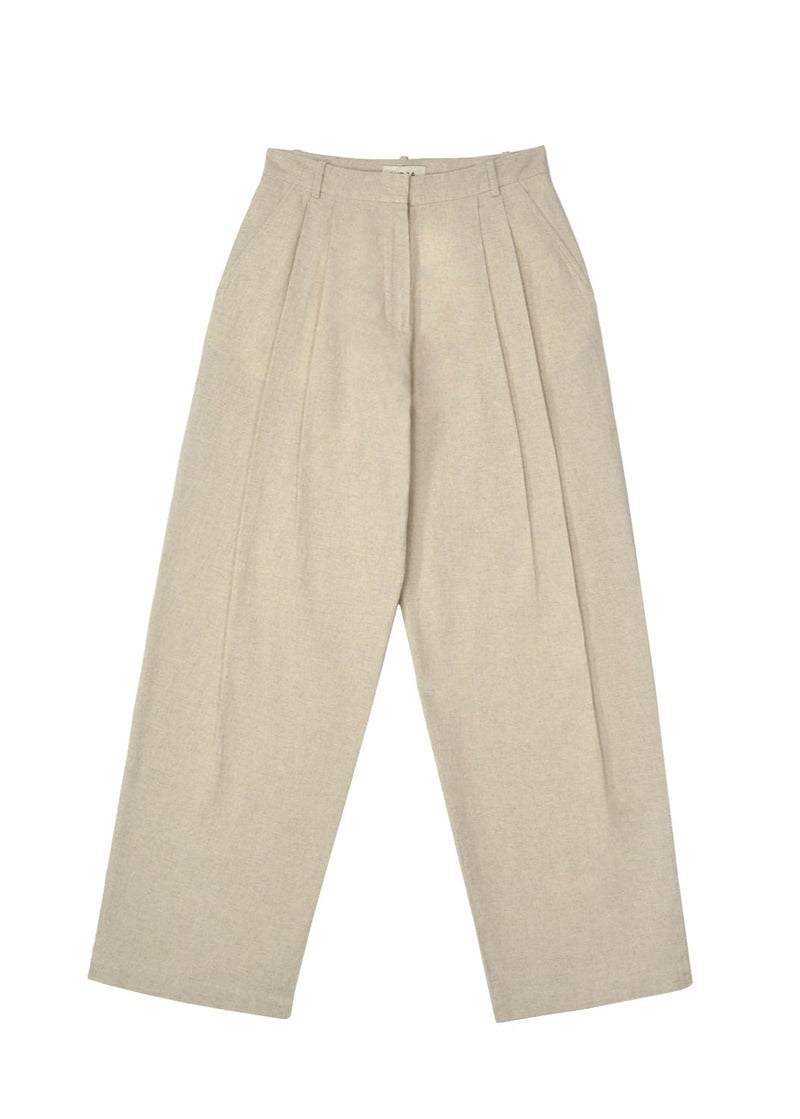 Pantalon Chloe Linen Barrel Leg Tailored Trousers - Beige