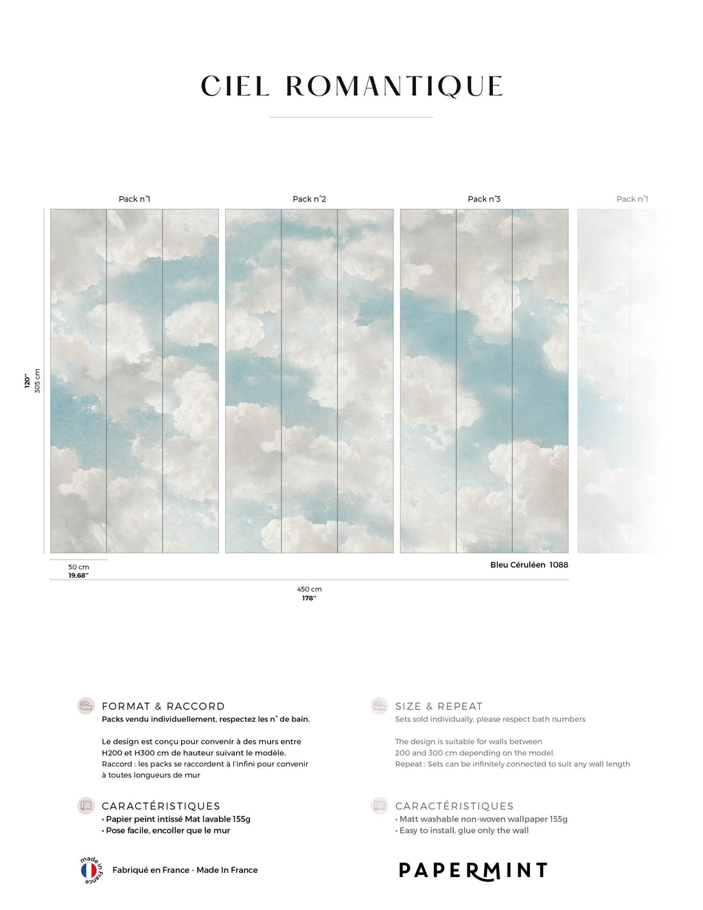 Romantic Sky Mural - Cerulean Blue