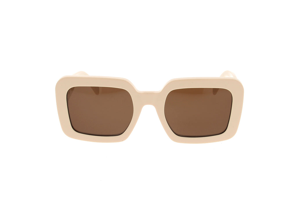 Luxury Eyewear – Okulary przeciwsłoneczne - Celine, prostokątne okulary przeciwsłoneczne z grubą beżową oprawką i brązowymi soczewkami