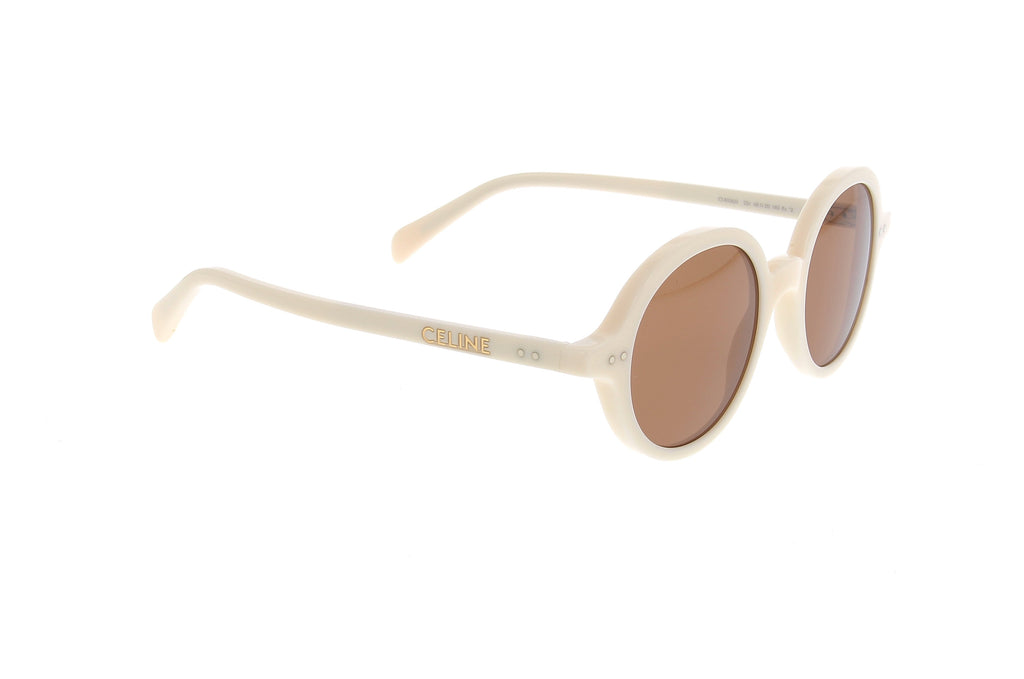 Luxury Eyewear – Occhiali da sole - Celine, occhiali da sole rotondi in acetato bianco sporco, lenti marroni, vista laterale