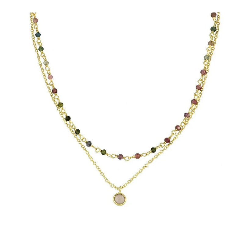 Collar Calcedonia Turmalina Oro