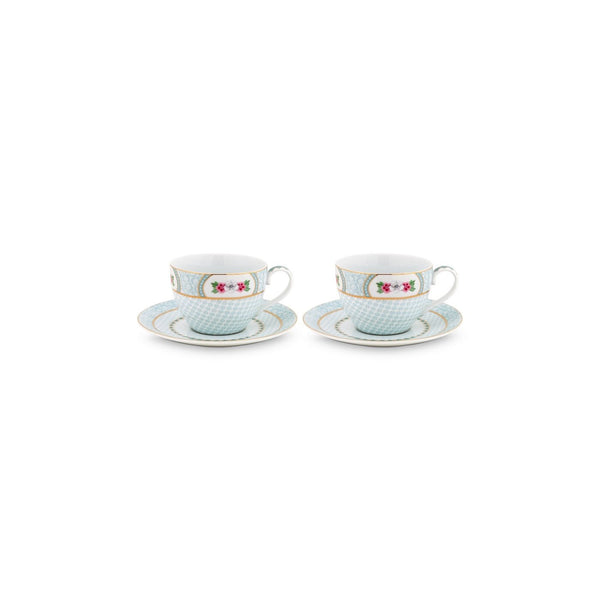 Set of 2 Blushing Birds Tea Cups & Saucers - White
