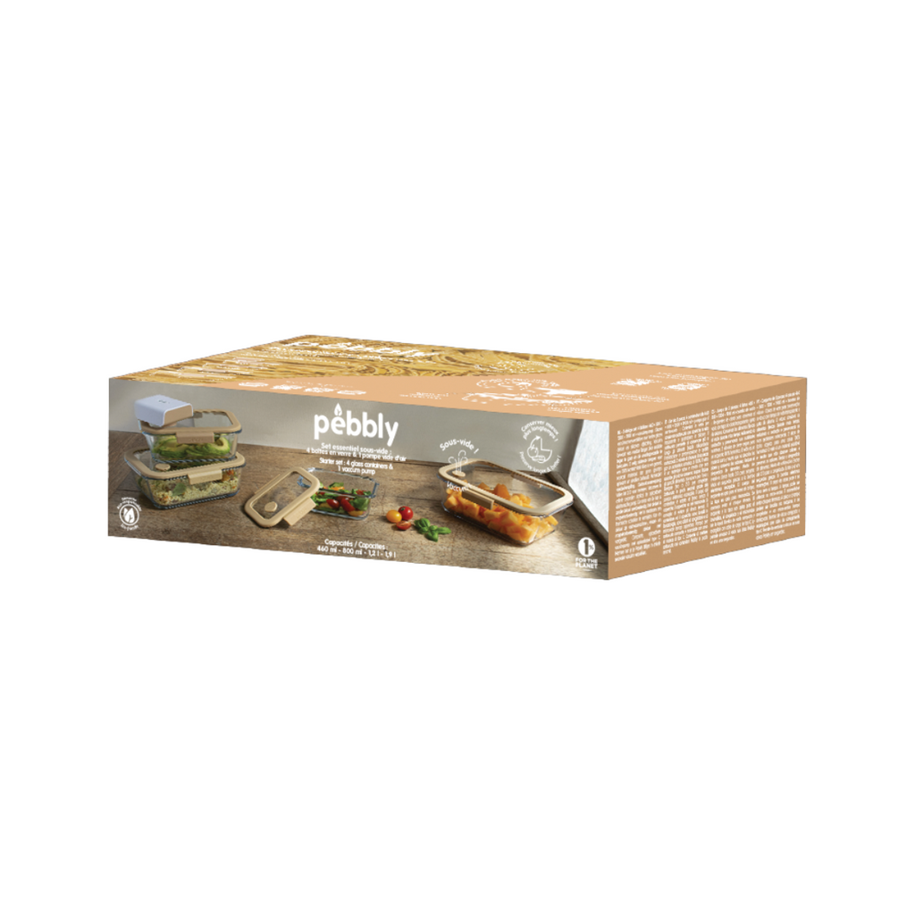 Gran Set de Conservación al Vacío - 4 Cajas de Vidrio y la Bomba - Beige