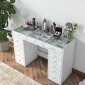 Tiya - Coiffeuse 13 Tiroirs Avec Plateau - Verre - Blanc