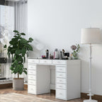 Tiya - Coiffeuse 13 Tiroirs Avec Plateau - Verre - Blanc