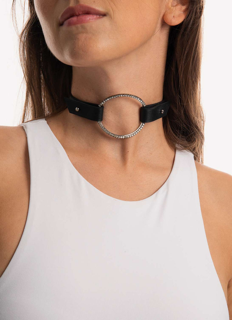 Helene Zubeldia - Collier Choker Cuir Et Cristaux - Argenté - Femme