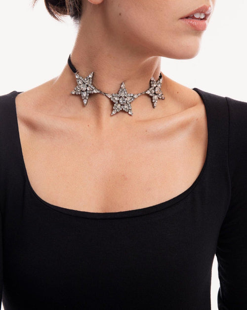 Helene Zubeldia - Crystal Star Choker Necklace - Silver - Woman
